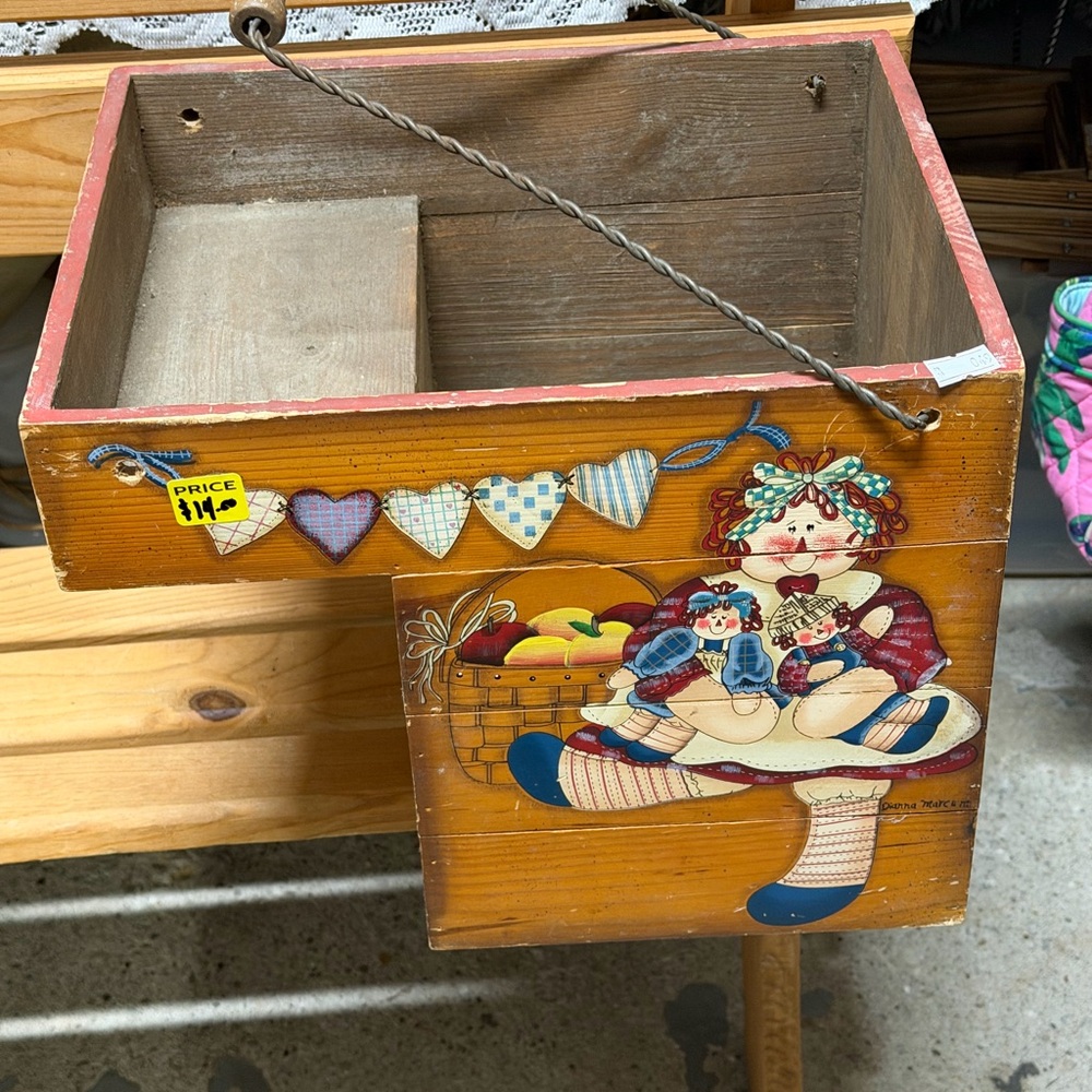 Vintage Raggedy Anne stair Box with Folk Art Design